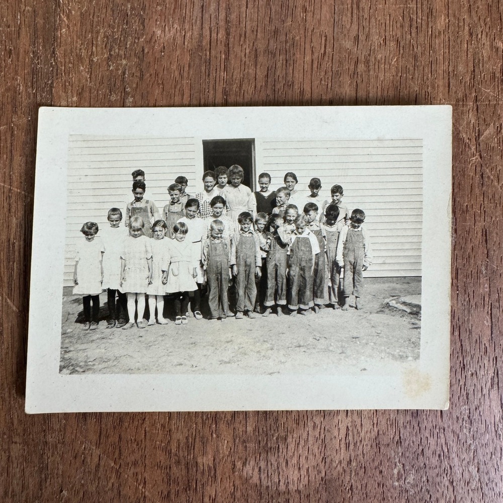 Antique Vintage Snapshot Photograph of One Room School House Class